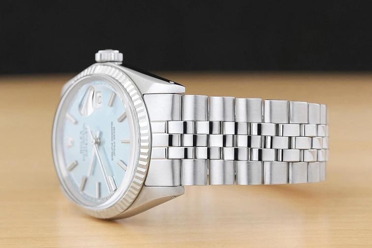 ROLEX DATEJUST 1601 ICE BLUE DIAL 18K WHITE GOLD STEEL FOLDED BRACELET WATCH - 4