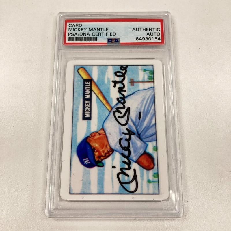 1951 Bowman Mickey Mantle Signed Porcelain Baseball Card RC PSA DNA Certified - 2