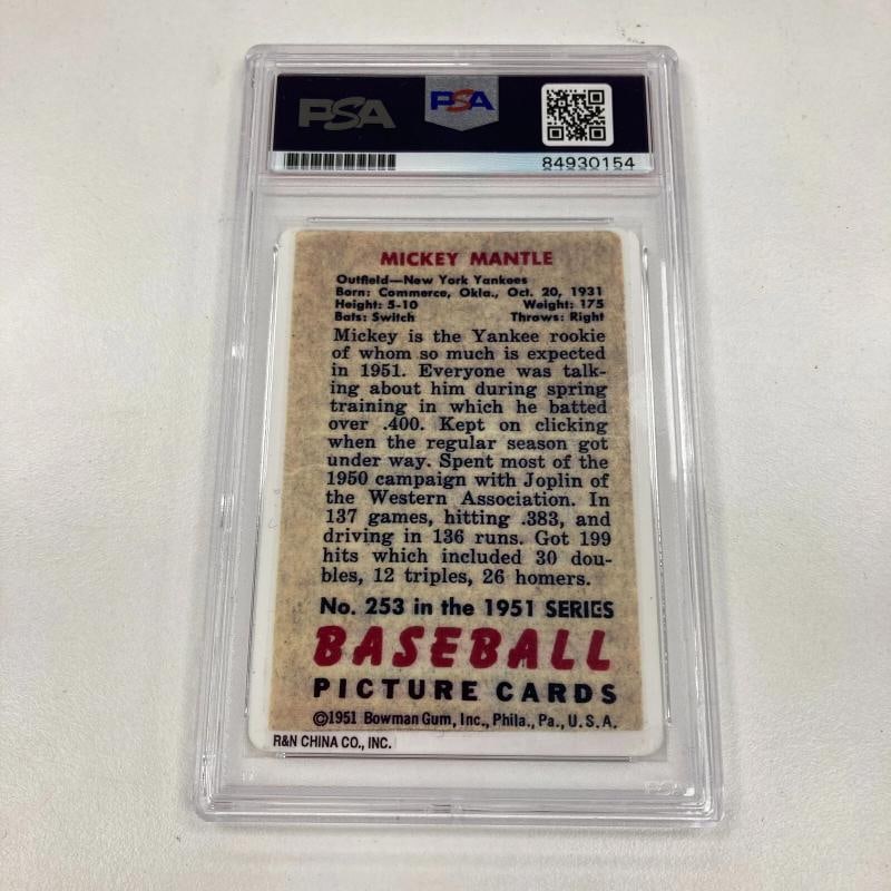 1951 Bowman Mickey Mantle Signed Porcelain Baseball Card RC PSA DNA Certified - 3