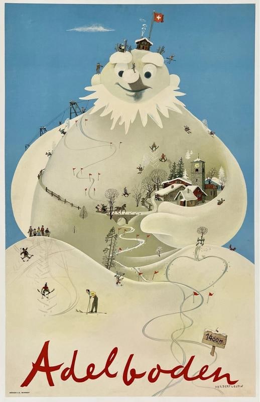 Original Vintage Poster ADELBODEN Swiss Ski Switzerland Travel Tourism MCM LINEN: Condition: Used,Artist: Herbert Leupin,Type: Poster,Listed By: Dealer or Reseller,Year of Production: 1947,Width (Inches): 25.3",Height (Inches): 39.3",Style: Vintage,Theme: Tourism, Travel,Features: