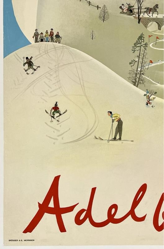 Original Vintage Poster ADELBODEN Swiss Ski Switzerland Travel Tourism MCM LINEN - 4