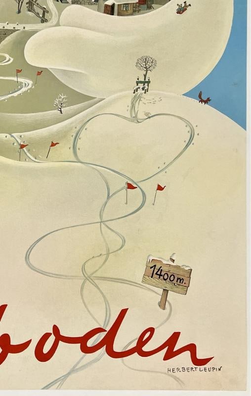 Original Vintage Poster ADELBODEN Swiss Ski Switzerland Travel Tourism MCM LINEN - 5