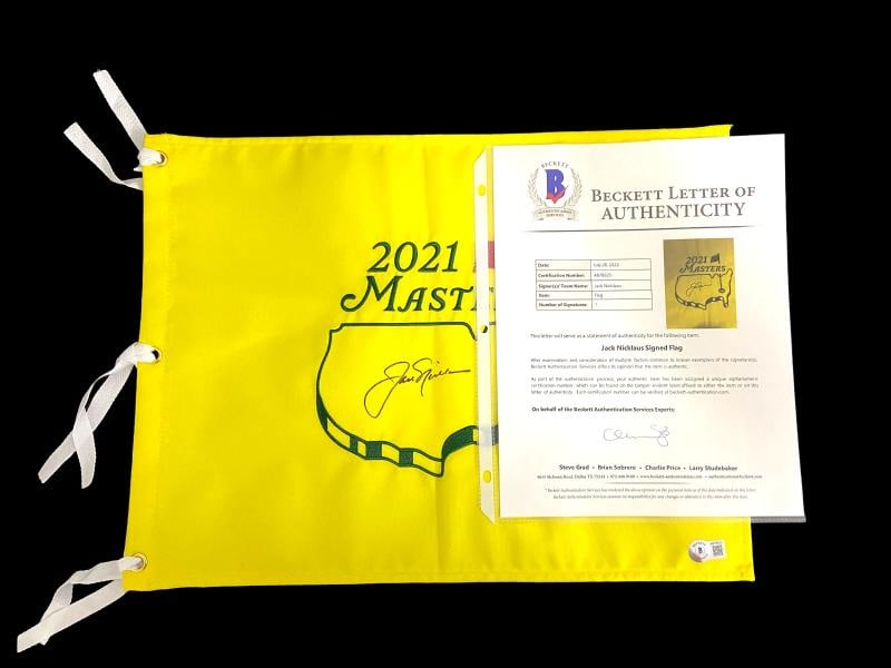 JACK NICKLAUS SIGNED AUTOGRAPH OFFICIAL MASTERS FLAG BECKETT BAS - 2
