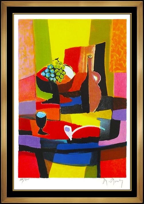 Marcel Mouly Original Color Lithograph Hand Signed Cubism Still Life Modern Art: Finally it is of impressive craftsmanship & size, archival matted to approximately 18" x 12", and 26" x 20" with its custom frame.