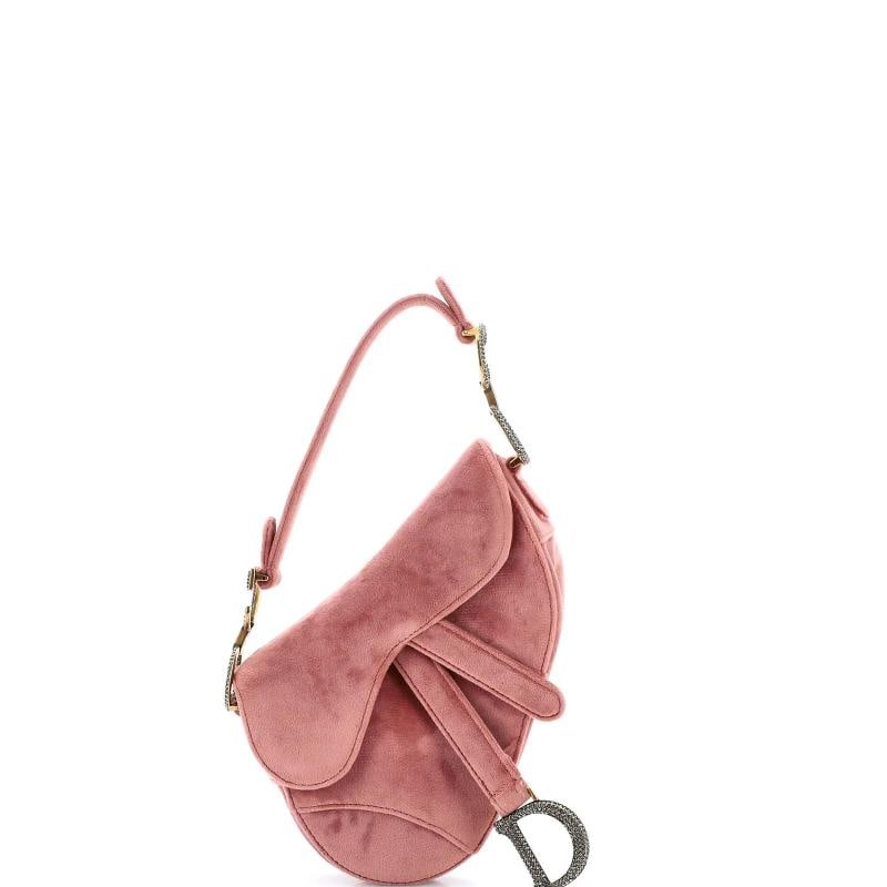 Christian Dior Saddle Handbag Velvet with Crystals Mini: Condition: Pre-owned - Excellent,Brand: Christian Dior,Exterior Material: Crystal, Velvet,Style: Shoulder Bags,Exterior Color: Pink,Department: Women,Size: Mini