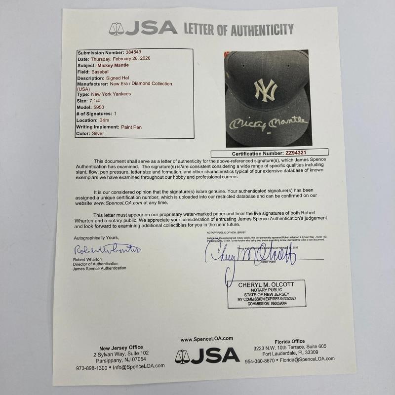 Mickey Mantle Signed New York Yankees Authentic Game Model Hat JSA COA - 2