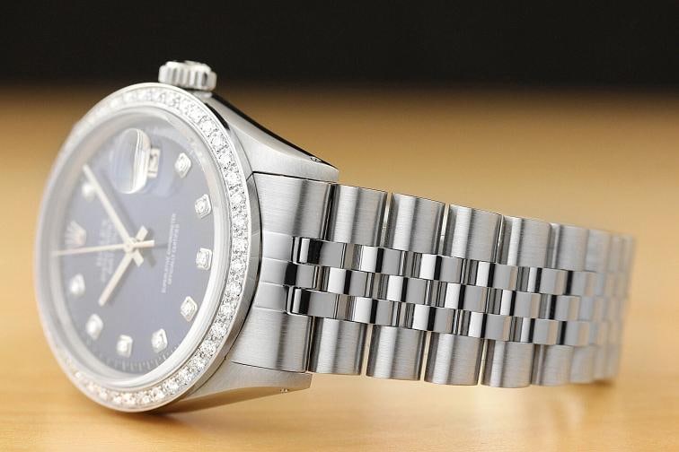 MENS ROLEX DATEJUST BLUE DIAL 18K WHITE GOLD DIAMOND BEZEL & STEEL WATCH - 4