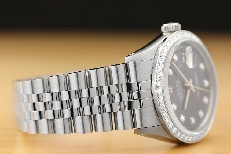 MENS ROLEX DATEJUST BLUE DIAL 18K WHITE GOLD DIAMOND BEZEL & STEEL WATCH - 6