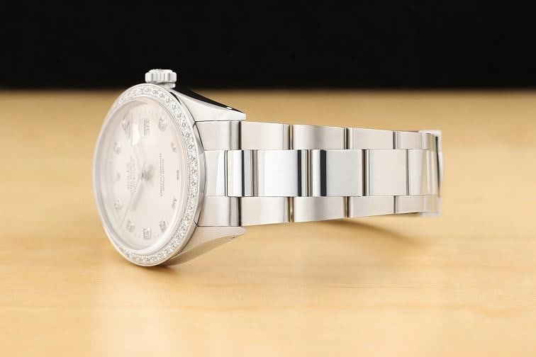 MENS ROLEX DATEJUST 16014 SILVER DIAMOND 18K WHITE GOLD STAINLESS STEEL WATCH - 4