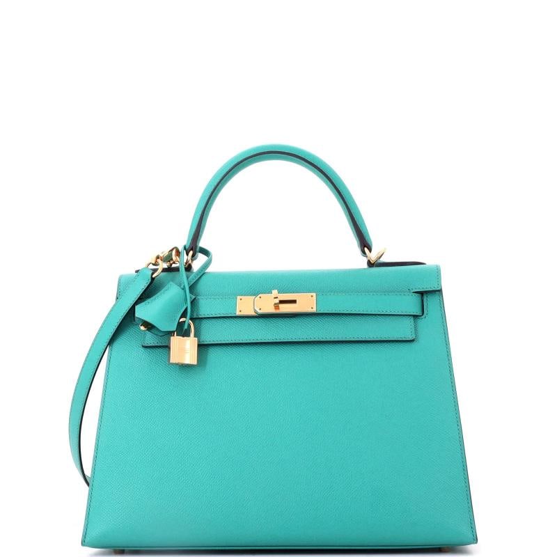 Hermes Kelly Handbag Blue Epsom with Gold Hardware 28: Condition: Pre-owned - Excellent,Brand: Hermes,Exterior Material: Leather,Style: Top Handle,Exterior Color: Blue,Department: Women,Size: 28,Accessories: Lock, Clochette, Keys, With Strap Condition: Ex