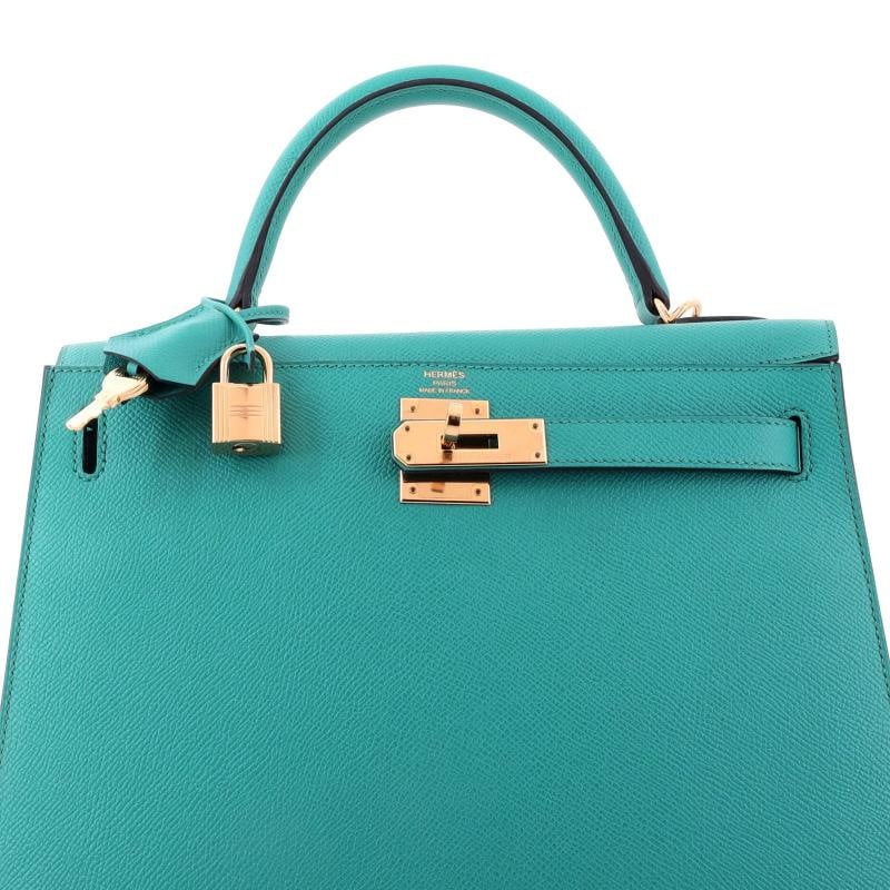 Hermes Kelly Handbag Blue Epsom with Gold Hardware 28 - 5