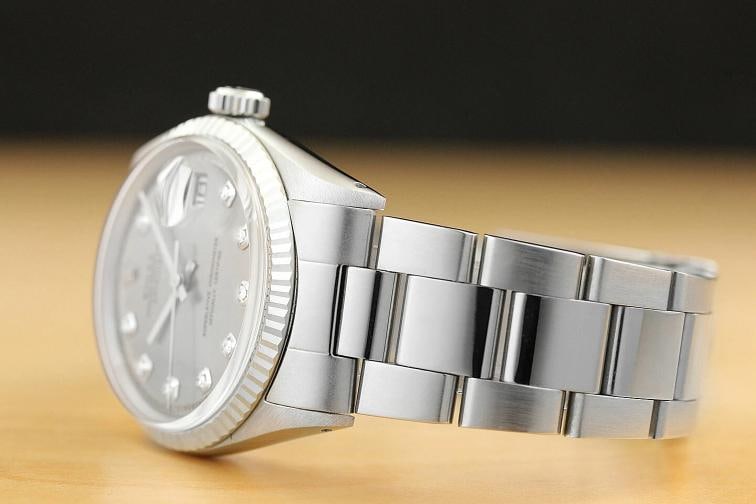 MENS ROLEX DATEJUST GRAY DIAMOND 18K WHITE GOLD/SS STEEL WATCH w/OYSTER BAND - 4