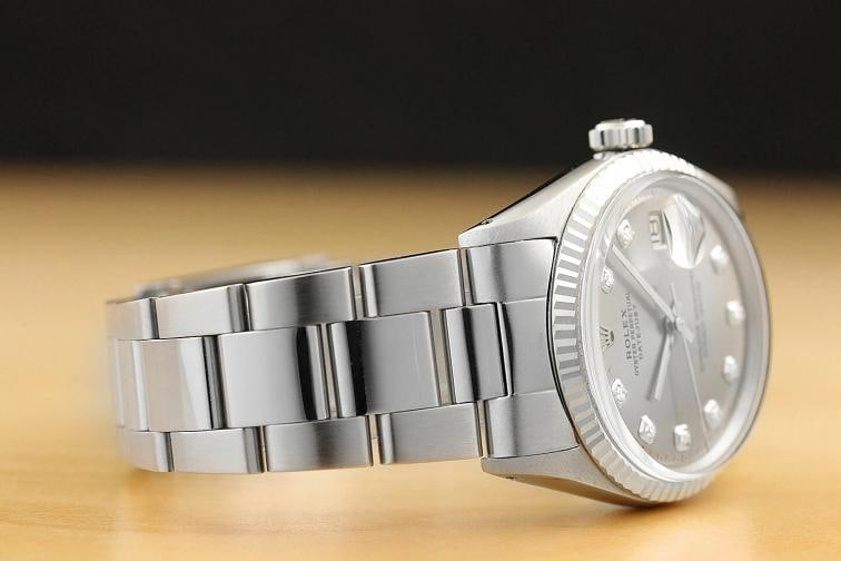 MENS ROLEX DATEJUST GRAY DIAMOND 18K WHITE GOLD/SS STEEL WATCH w/OYSTER BAND - 6