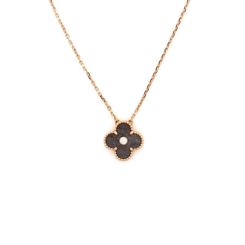 Van Cleef & Arpels Vintage Alhambra Pendant Necklace 18K Rose Gold and Silver: Condition: Pre-owned - Good,Brand: Van Cleef & Arpels,Main Stone: Obsidian, Silver,Metal: 18K Rose Gold,Metal Purity: 18K,Style: Pendant,Type: Necklace,Color: Rose Gold,Material: 18K Rose Gold, Diamon