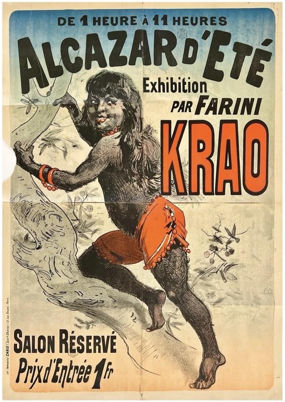 Original Vintage Poster ALCAZAR D'ETE KRAO - HANS SACHS COLLECTION - CHERET Rare: Dimensions: 34.2 x 48.5 in. / 87 x 123.2 in.; Circa 1890s Original Vintage "ALCAZAR D'ETE - KRAO" art nouveau poster, from THE HANS SACHS POSTER COLLECTION (SEE HISTORICAL NARRATIVE BELOW),