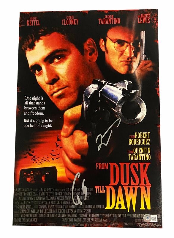 GEORGE CLOONEY QUENTIN TARANTINO SIGNED AUTO 12X18 FROM DUSK TILL DAWN PHOTO BAS: Size: 12X18,Movie: FROM DUSK TILL DAWN,Original/Reproduction: Original,Object Type: Photograph,Signed by: GEORGE CLOONEY & QUENTIN TARANTINO,Autograph Authentication: Beckett,Industry: Movies,Country