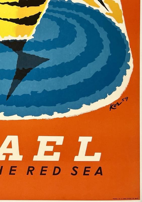 Original Vintage Poster ISRAEL EILAT ON THE RED SEA Travel Tourism MCM LINEN - 5