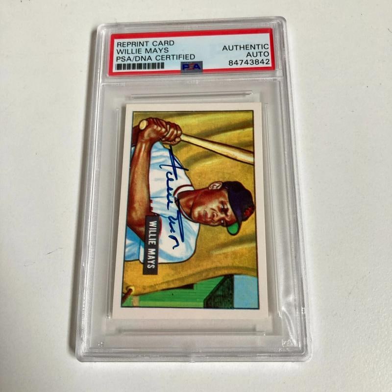 1951 Bowman Willie Mays Signed Autographed RP Rookie Card RC PSA DNA - 2