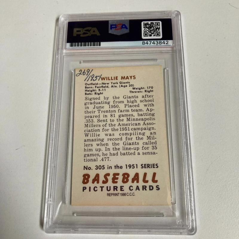 1951 Bowman Willie Mays Signed Autographed RP Rookie Card RC PSA DNA - 3