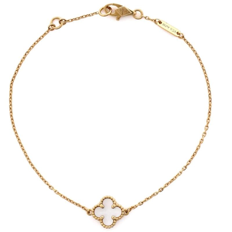 Van Cleef & Arpels Sweet Alhambra Bracelet 18K Yellow Gold and Mother of Pearl: Condition: Pre-owned - Good,Brand: Van Cleef & Arpels,Main Stone: Mother Of Pearl,Metal: 18K Yellow Gold,Metal Purity: 18K,Style: Bracelet,Type: Bracelet,Color: Yellow Gold,Material: 18K Yellow Gold,
