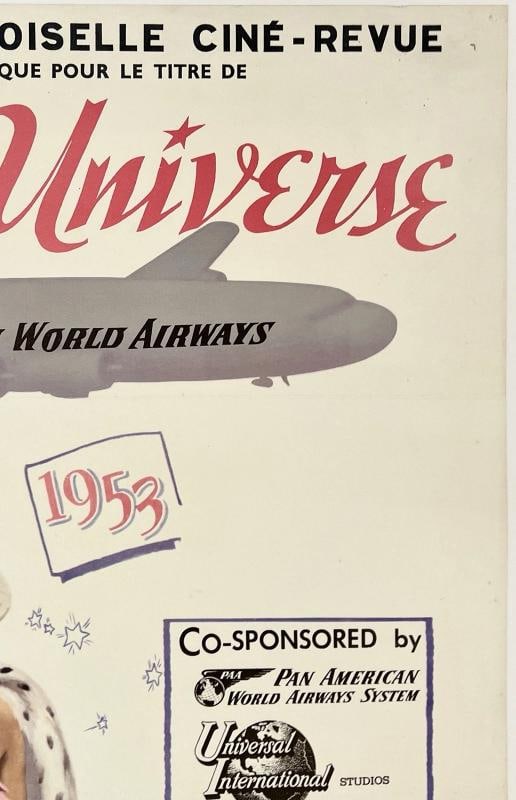 Original Vintage Poster PAN AM MISS UNIVERSE 1953 Airline Travel Tourism LINEN - 3