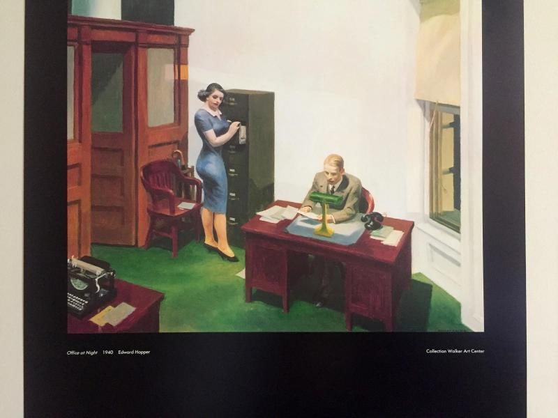 EDWARD HOPPER RARE VTG 1981 LITHOGRAPH PRINT MUSEUM POSTER " NIGHT OFFICE " 1940 - 3