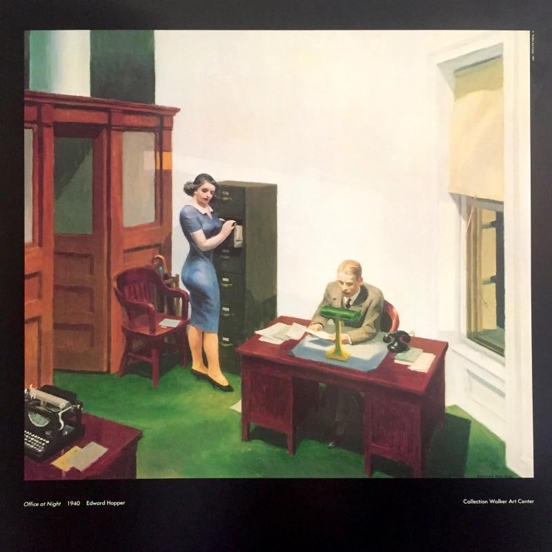 EDWARD HOPPER RARE VTG 1981 LITHOGRAPH PRINT MUSEUM POSTER " NIGHT OFFICE " 1940 - 5