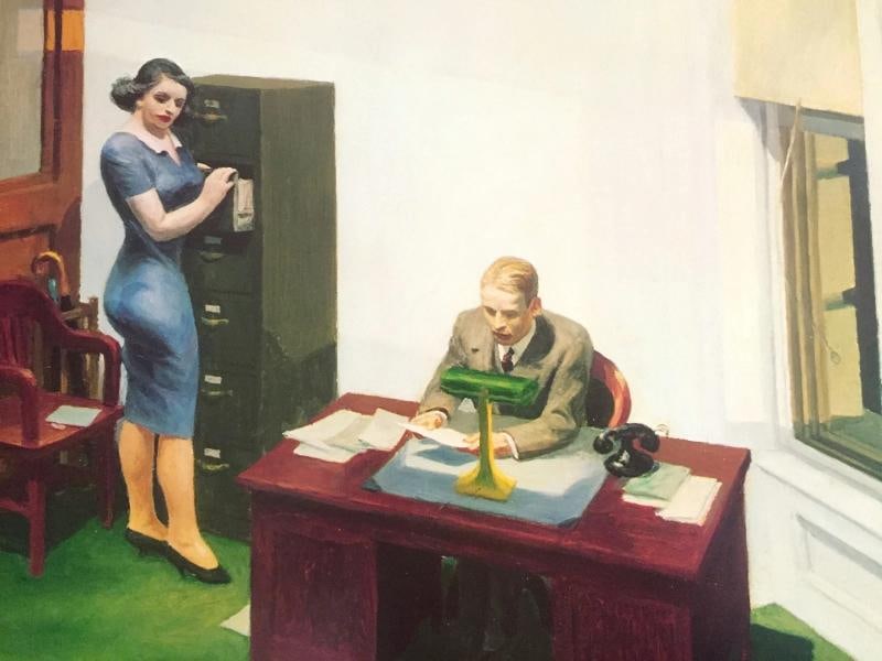 EDWARD HOPPER RARE VTG 1981 LITHOGRAPH PRINT MUSEUM POSTER " NIGHT OFFICE " 1940 - 8