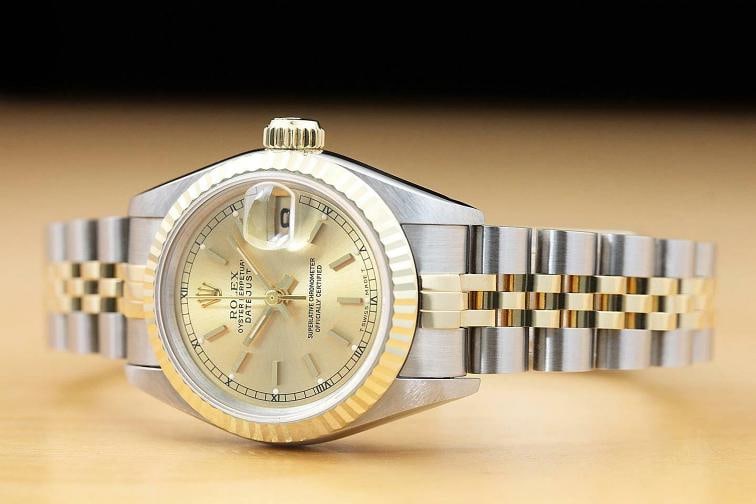 ROLEX LADIES DATEJUST 69173 2 TONE CHAMPAGNE DIAL 18K YELLOW GOLD STEEL WATCH - 2