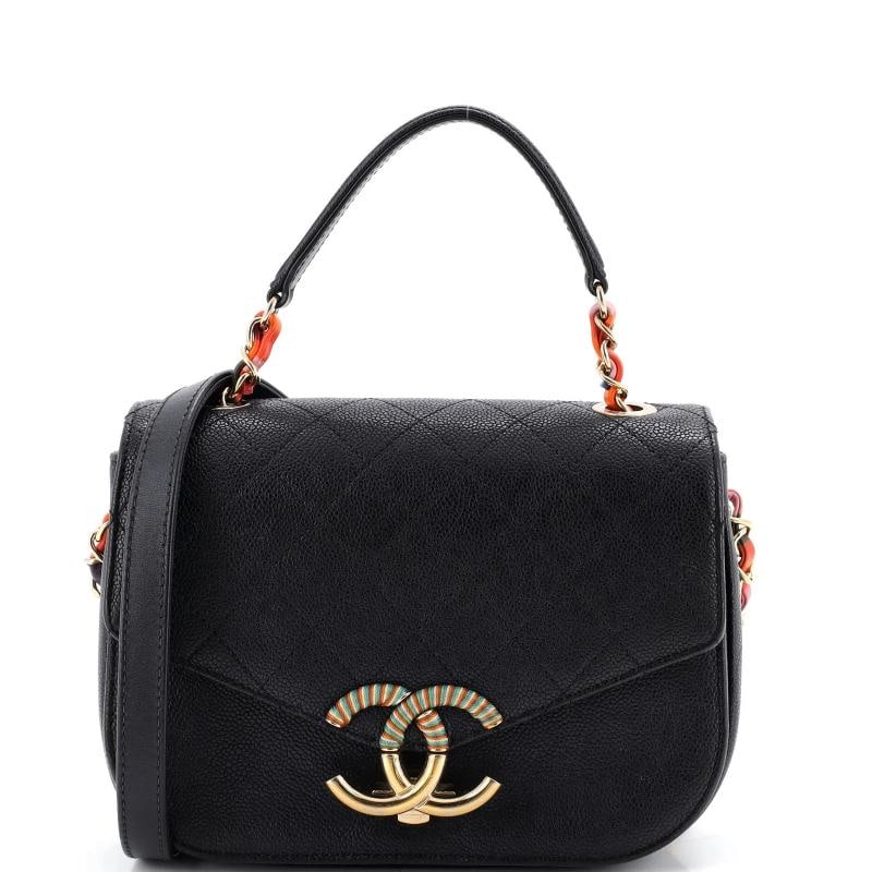 Chanel Thread Around Flap Bag Quilted Caviar Small: Condition: Pre-owned - Good,Brand: Chanel,Exterior Material: Leather,Style: Shoulder Bags,Exterior Color: Black,Department: Women,Size: Small Condition: Very good. Exterior: scuffs, minor creases,