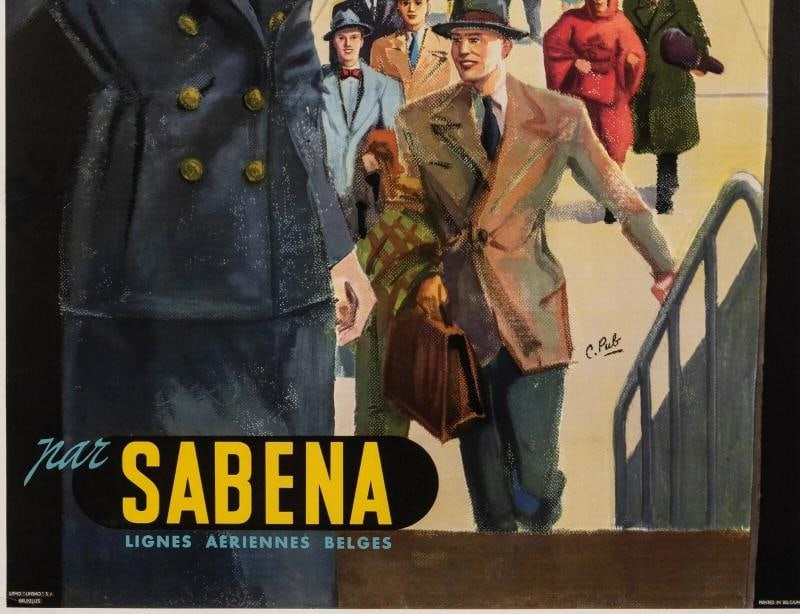 Original Aviation Poster - Travel the World - Sabena - Belgium - Airport - 1950 - 4