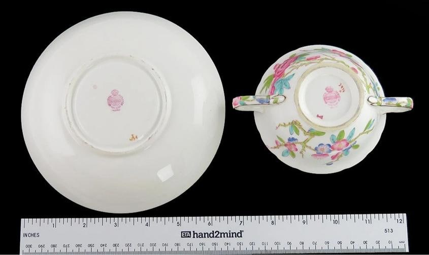 15 Antique English Porcelain Minton Bird Flower Pattern Bouillon Cups & Saucers - 6
