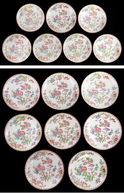 15 Antique English Porcelain Minton Bird Flower Pattern Bouillon Cups & Saucers - 8