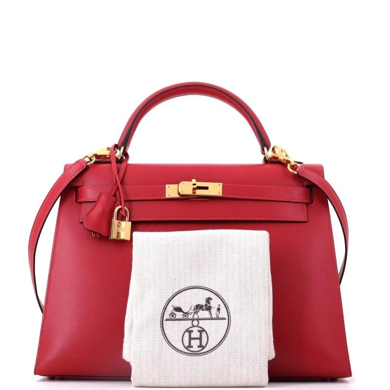 Hermes Kelly Handbag Red Tadelakt with Gold Hardware 32 - 2