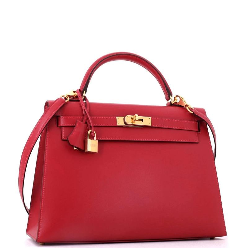 Hermes Kelly Handbag Red Tadelakt with Gold Hardware 32 - 3