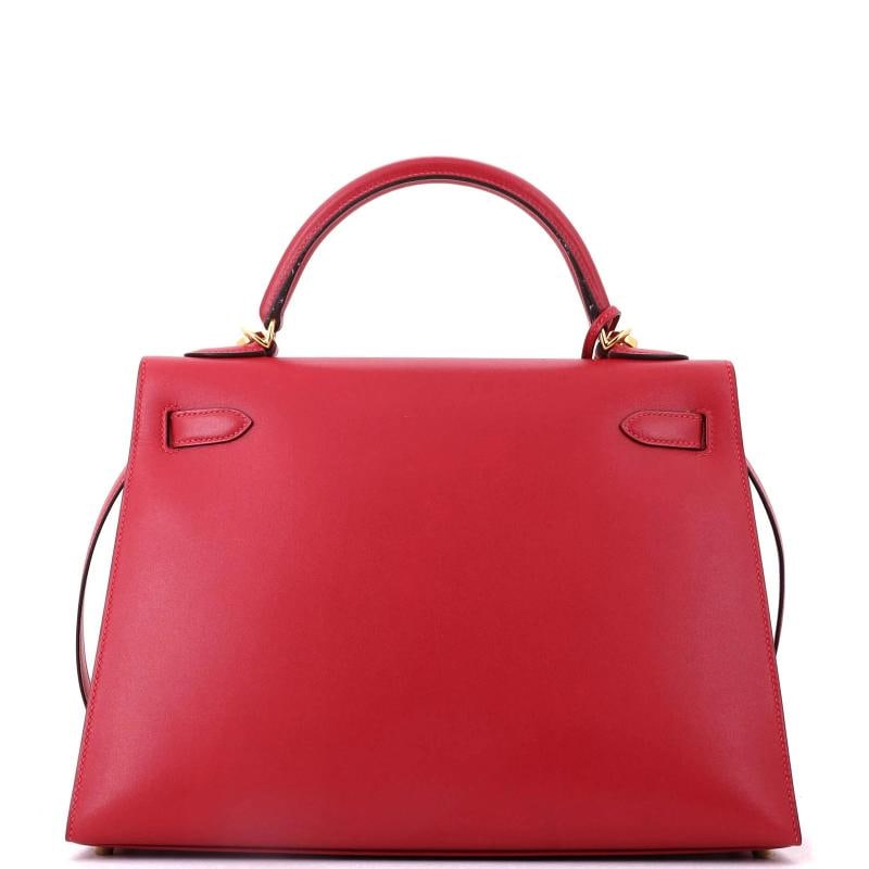 Hermes Kelly Handbag Red Tadelakt with Gold Hardware 32 - 4