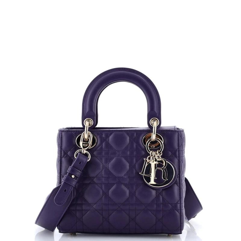 Christian Dior My ABCDior Lady Dior Bag Cannage Quilt Lambskin: Condition: Pre-owned - Excellent,Brand: Christian Dior,Exterior Material: Leather,Style: Cross Body Bags,Exterior Color: Purple,Department: Women,Size: Unknown,Accessories: Dust Bag, With Strap Estima