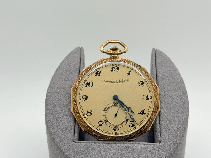 Vintage IWC Schaffhausen 1930s Pocket Watch 14k Yellow Gold Movement 887571 - 12