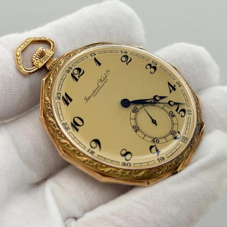 Vintage IWC Schaffhausen 1930s Pocket Watch 14k Yellow Gold Movement 887571 - 2