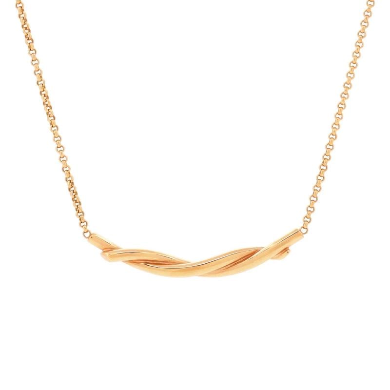 Cartier Entrelaces Pendant Necklace 18K Rose Gold: Measurements: Length: 15.0 - 16.25 ", Pendant Length: 38 mm, Pendant Width: 3.9 mm . Condition: Pre-owned - Good,Brand: Cartier,Main Stone: Unknown,Metal: 18K Rose Gold,Metal Purity: 18K,Style: Pendan