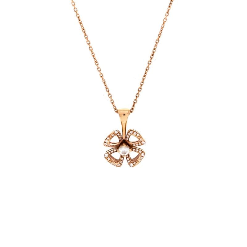 Bvlgari Fiorever Pendant Necklace 18K Rose Gold with Diamonds: Measurements: Length: 16.5 - 17.5 ", Pendant Length: 15.75 ", Pendant Width: 11.10 " . : Pre-owned - Good,Brand: Bvlgari,Main Stone: Diamond,Metal: 18K Rose Gold,Metal Purity: 18K,Style: Pendant,Type: