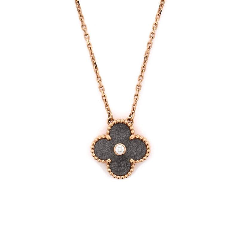 Van Cleef & Arpels Vintage Alhambra Pendant Necklace 18K Rose Gold and Silver: Measurements: Length: 16.0 - 17.75 ", Pendant Length: 15.30 mm, Pendant Width: 14.85 mm . Condition: Pre-owned - Good,Brand: Van Cleef & Arpels,Main Stone: Obsidian, Silver,Metal: 18K Rose Gold,Metal 