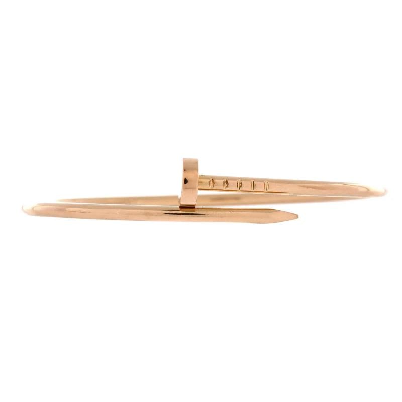 Cartier Juste un Clou Bracelet 18K Rose Gold Small: Measurements: Circumference: 6.25 ", Width: 2.50 mm . Condition: Pre-owned - Good,Brand: Cartier,Main Stone: Unknown,Metal: 18K Rose Gold,Metal Purity: 18K,Style: Bracelet,Type: Bracelet,Color: Rose G