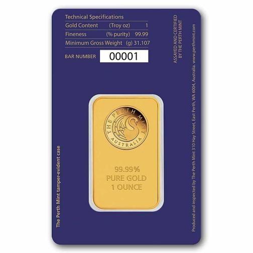 1 oz Gold Bar - Perth Mint Swan (In Assay) - 2
