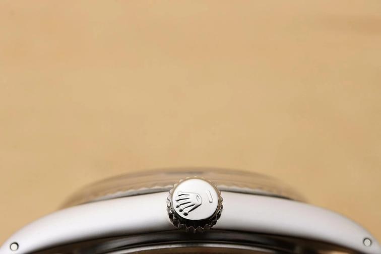 ROLEX MENS DATEJUST 16014 18K GOLD STEEL SILVER DIAL BLACK LEATHER BAND WATCH - 9