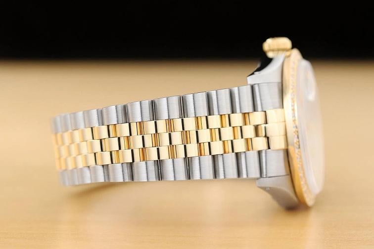 ROLEX MENS DATEJUST 16233 ICE BLUE FACTORY DIAMOND 18K YELLOW GOLD STEEL WATCH - 8