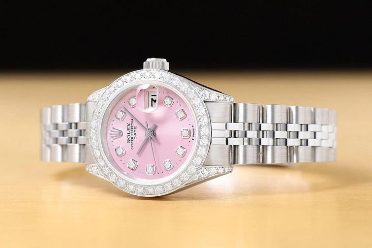 ROLEX LADIES DATE 6924 PINK DIAMOND 18K WHITE GOLD STAINLESS STEEL WATCH - 2