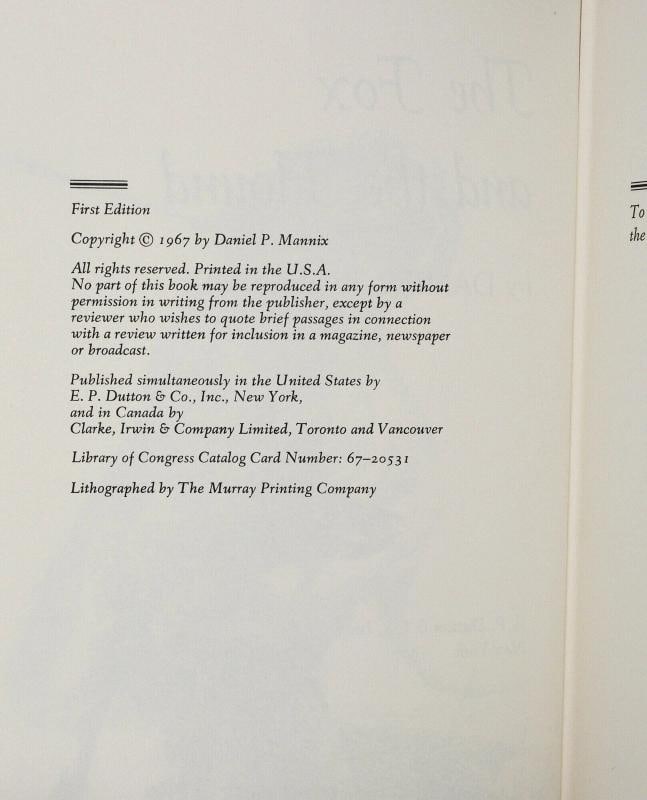 The Fox and the Hound ~ by DANIEL P. MANNIX ~ First Edition ~ 1st Printing 1967 - 8