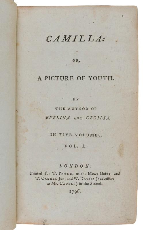 Camilla ~ by FRANCES BURNEY ~ First Edition ~ 1st Printing 1796 - 6
