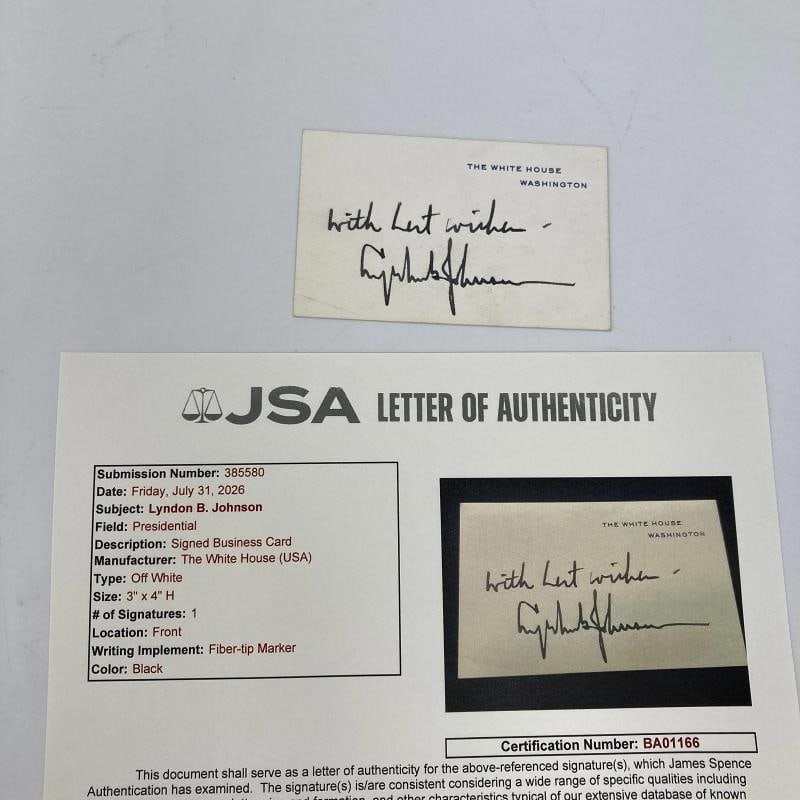 President Lyndon B. Johnson Signed White House Original Card JSA COA (1 of 5)